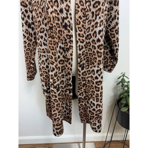 Susan Graver Womens Leopard Print Open Long Cardigan Size XLP Pockets Stretch - Picture 7 of 15